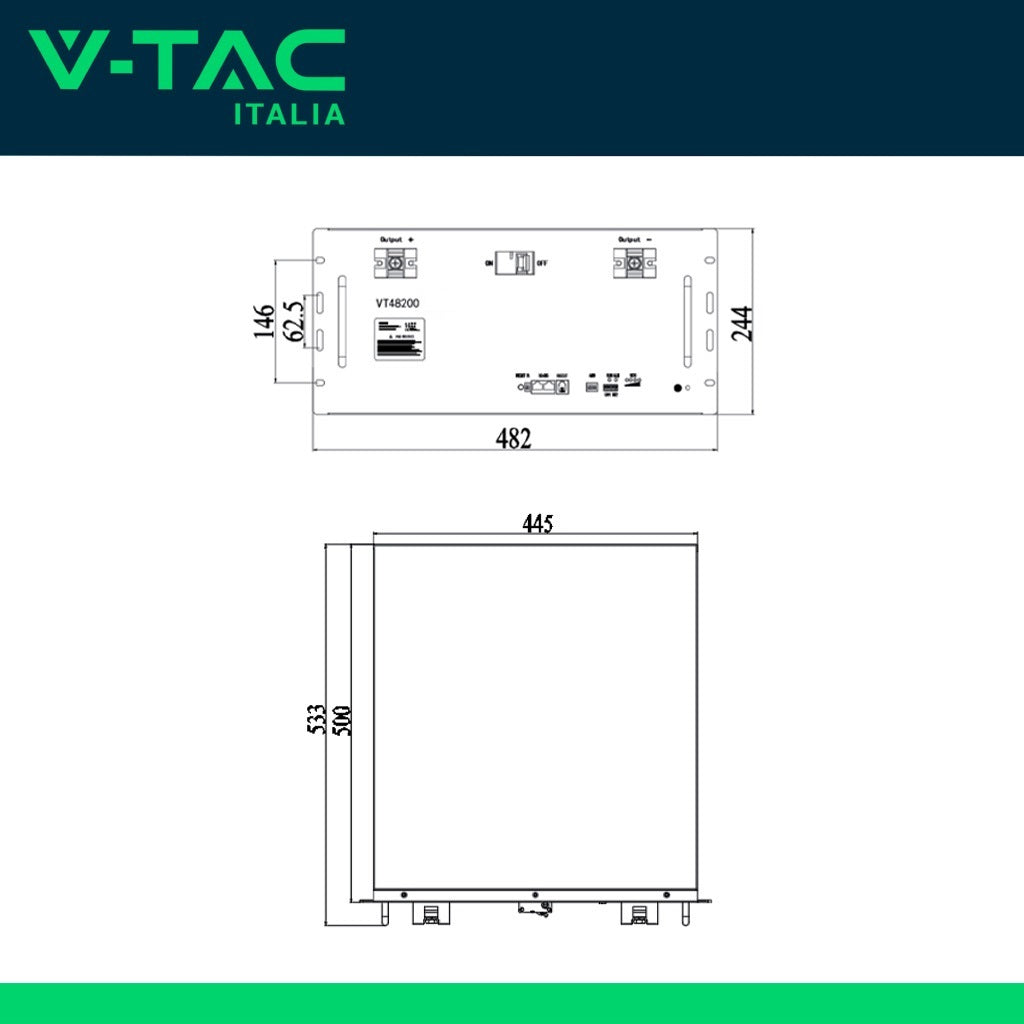 BATTERIA DI ACCUMULO RACK LV 9.6KWH LFP 48V 200AH 100A NERA CEI 0-21