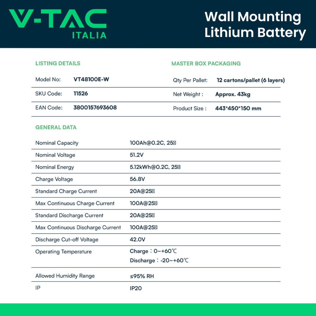 Batteria di Accumulo Rack LV 9.6kWh LFP 48V 200Ah 100A Nera CEI 0-21