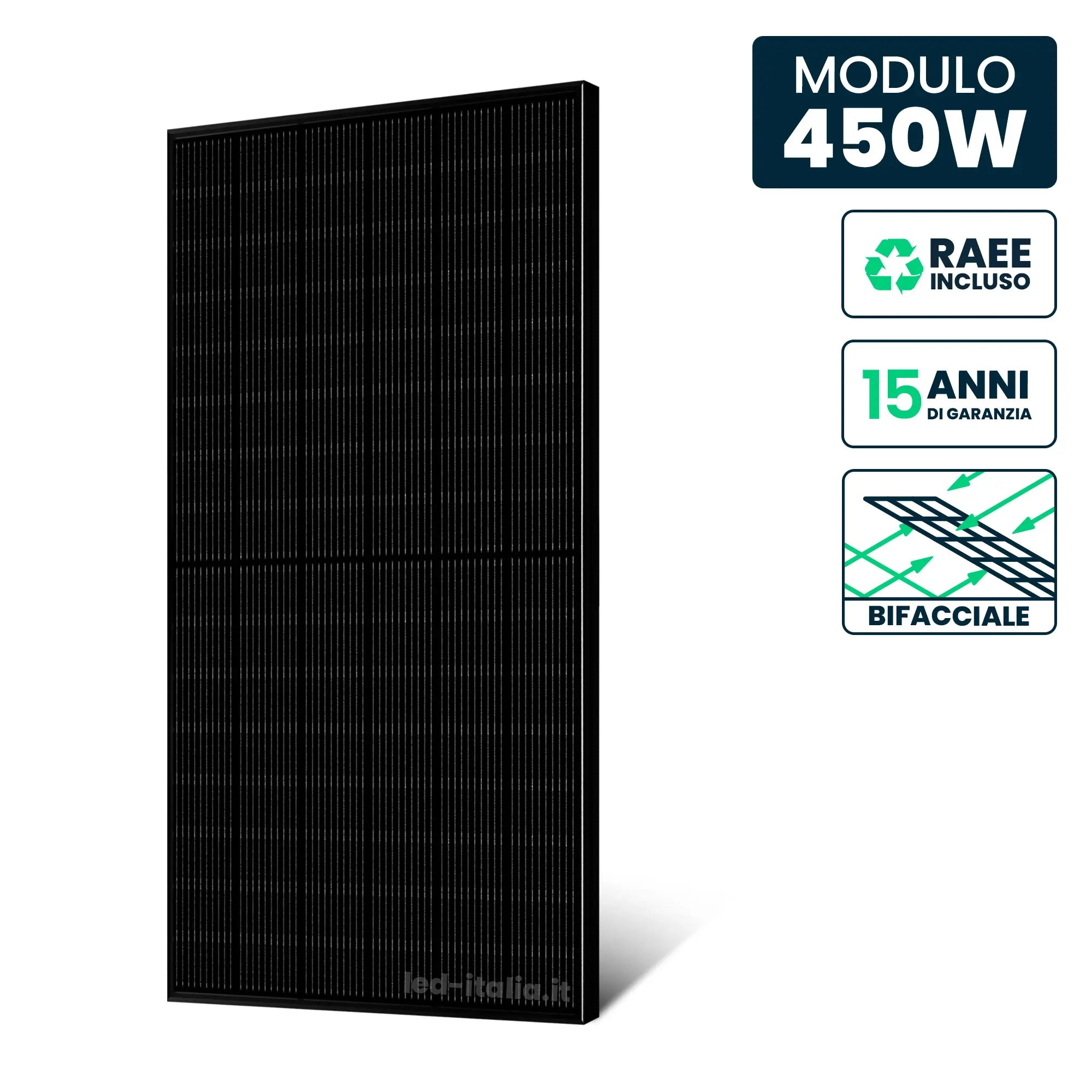 PANNELLO SOLARE 450W N-TYPE BIFACCIALE FULL BLACK 1762X1134X30MM