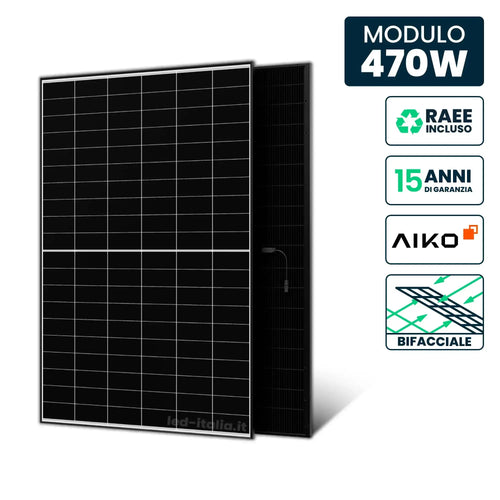 KIT FOTOVOLTAICO MONOFASE DEYE 5KW SENZA ACCUMULO CON 12 PANNELLI AIKO 470W (5.64KW) E QUADRO AC/DC