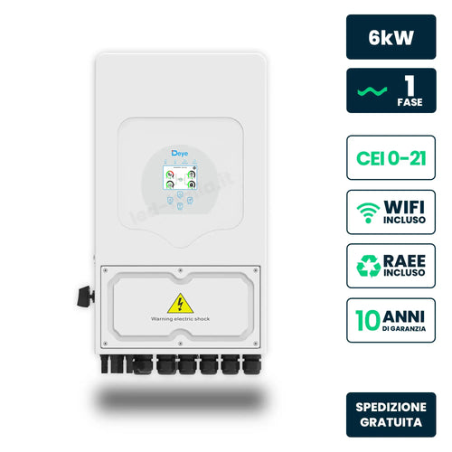 ITALIA KIT FOTOVOLTAICO MONOFASE DEYE 8KW+10KWH LFP CON 22 PANNELLI AIKO 470W (10.34KW)
