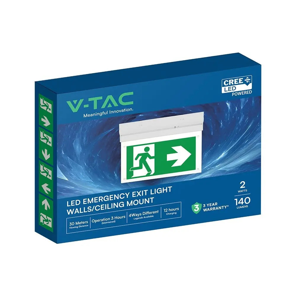 V-TAC PRO LAMPADA LED DI EMERGENZA CHIP CREE 2W PLAFONE/MURO SA E SE 3H 6000K IP20