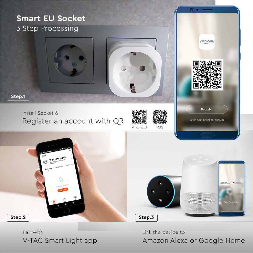 VT-5172 Presa Smart EU WIFI Compatibile con Amazon Alexa e Google Home 16A 3680W