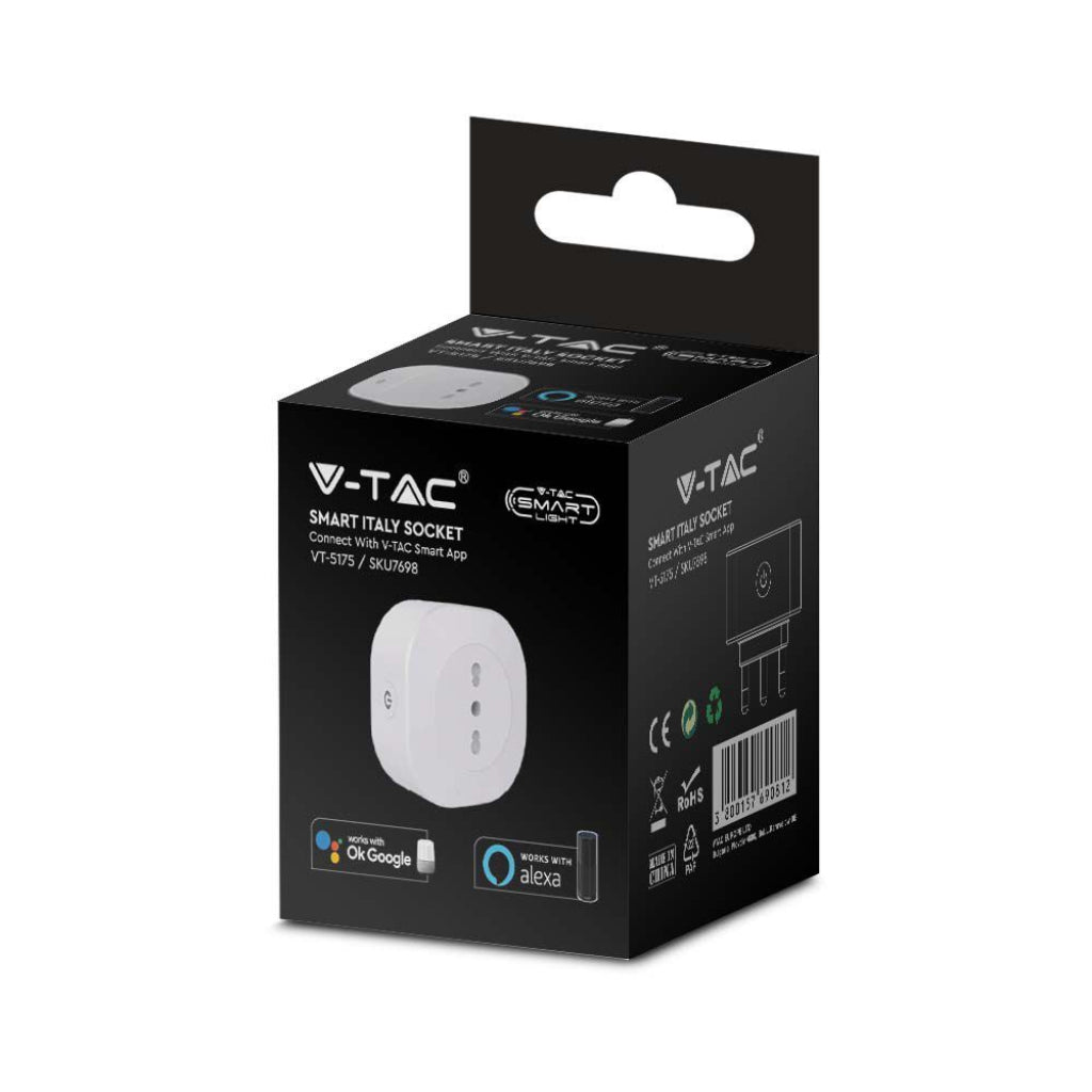 V-TAC Presa Smart Singola per Schuko Bianco Compatibile con Google Home e Amazon