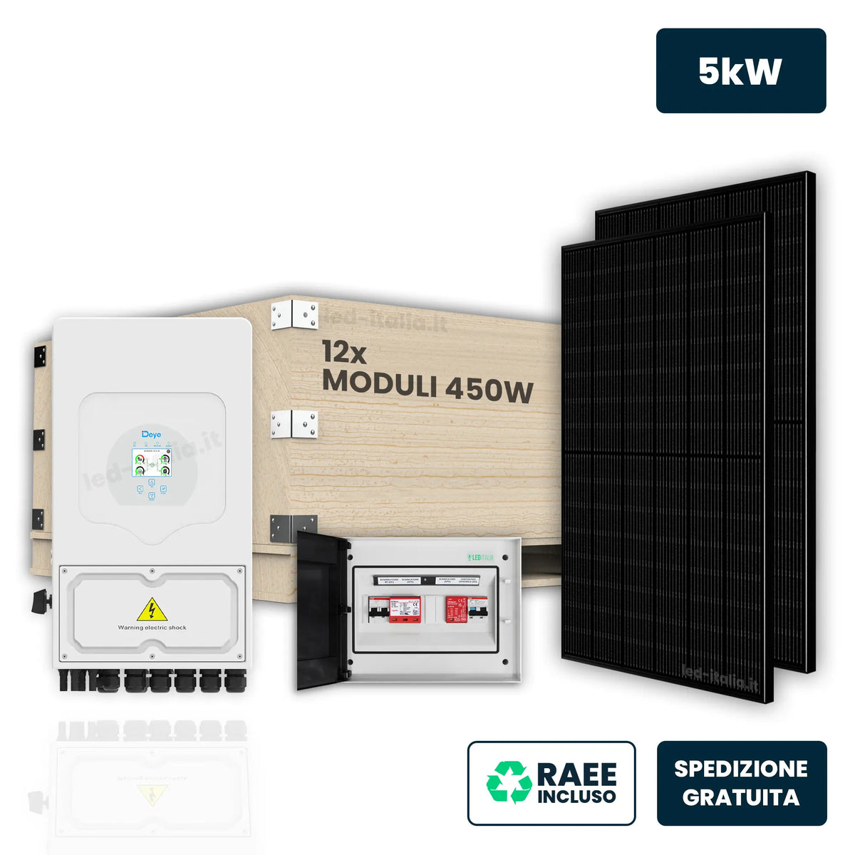 V-TAC Italia Kit Fotovoltaico Monofase Deye 5kW senza Accumulo con 12 Pannelli 4