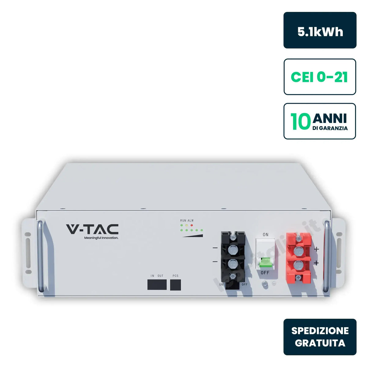 V-TAC Batteria di Accumulo Rack LV 5.12kWh LFP 51.2V 100Ah 100A Bianca CEI 0-21