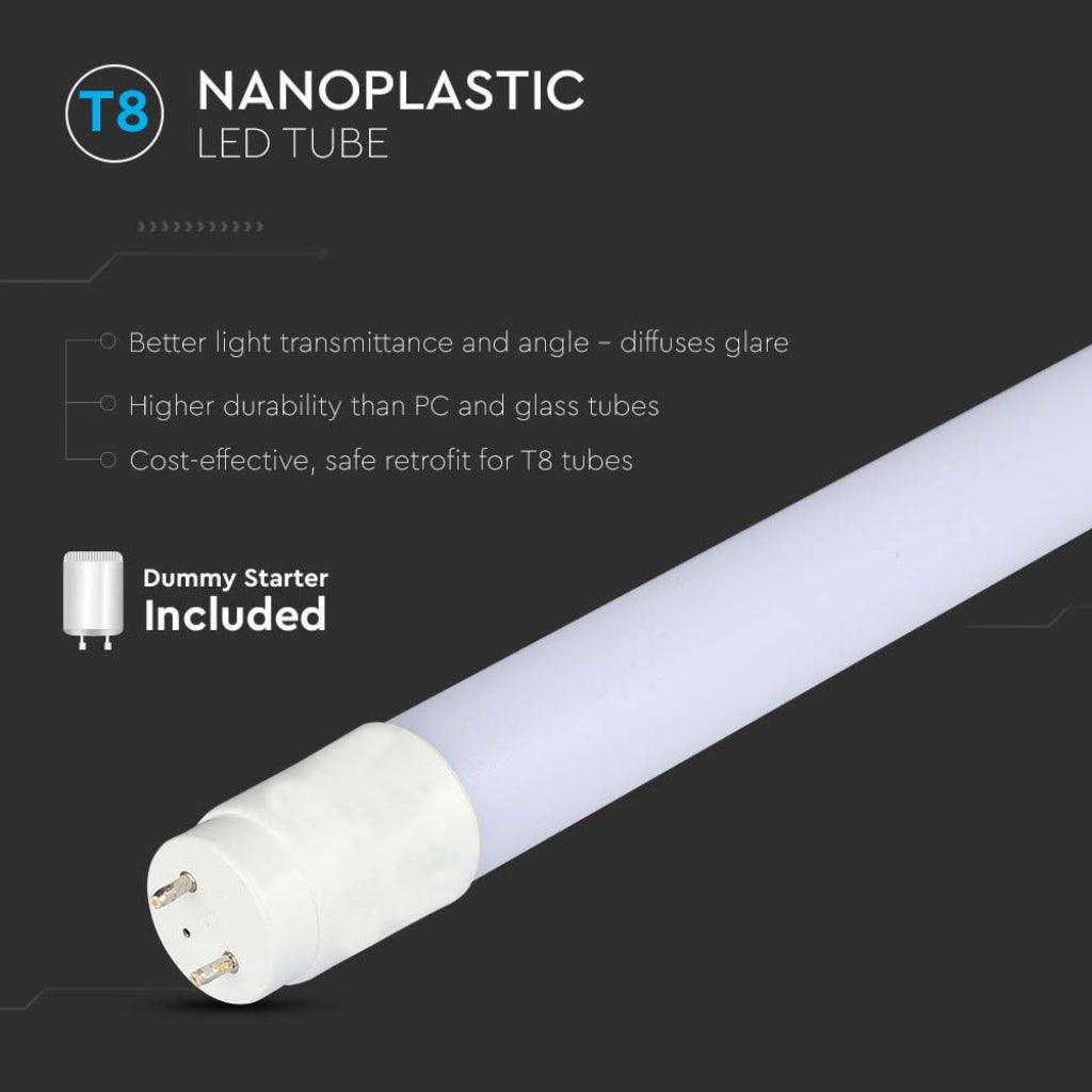 V-TAC Tubo LED T8 18W G13 120cm in Nanoplastica Incluso Starter Non Ruotabile