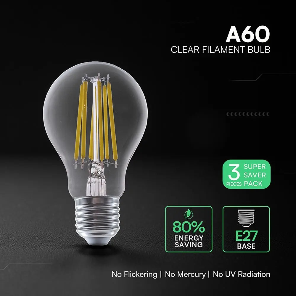 V-TAC Lampadina LED E27 12W 125LM/W A60 Filamento  (Box 3 Pezzi)