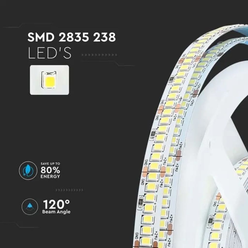 V-TAC Strip LED SMD2835 18W/m Bobina 5m 238 LED/m 24V 135LM/W 10mm