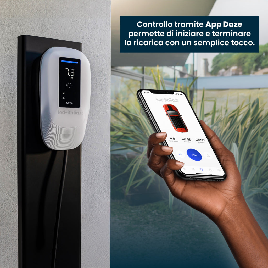 Wallbox Dazebox Home T 7.4kW Monofase 32A con Schermo, RFID e Cavo Tipo 2 5m