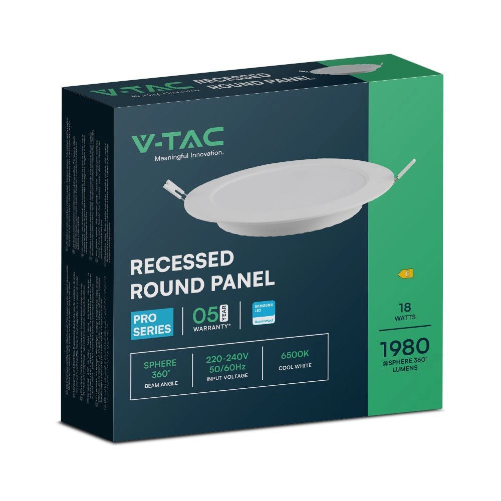 V-TAC PRO Mini Pannello LED Chip Samsung 18W Rotondo da Incasso (Foro 200-2