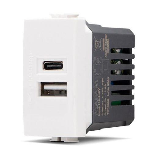 DOPPIA PRESA CARICABATTERIA USB A E C 5V 2,4A SEIRE JOY COMPATIBILE MATIX