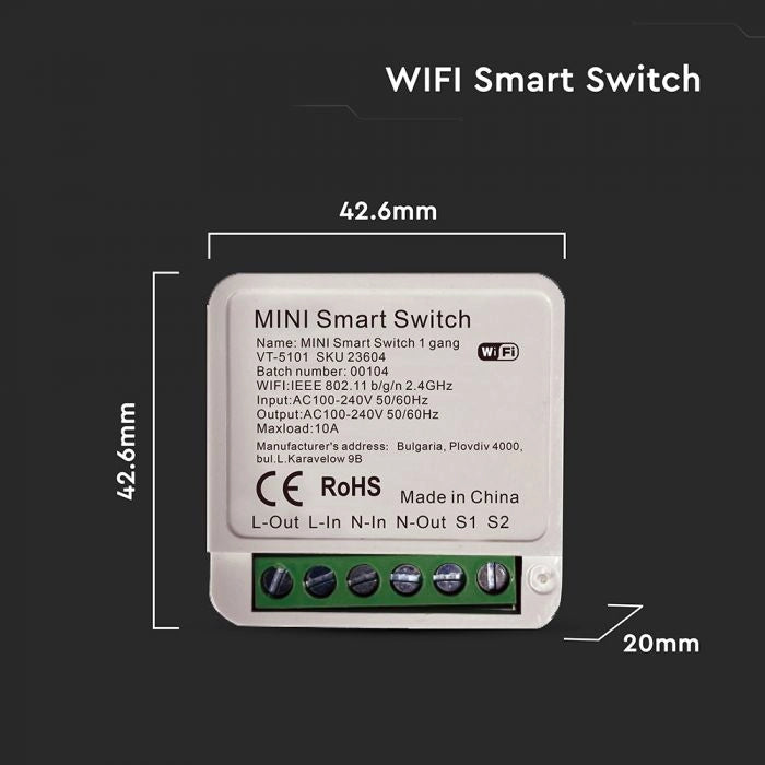 Interruttore Smart Wi-Fi Mini con 1 Canale per Controllo Luci LED fino a 150 W